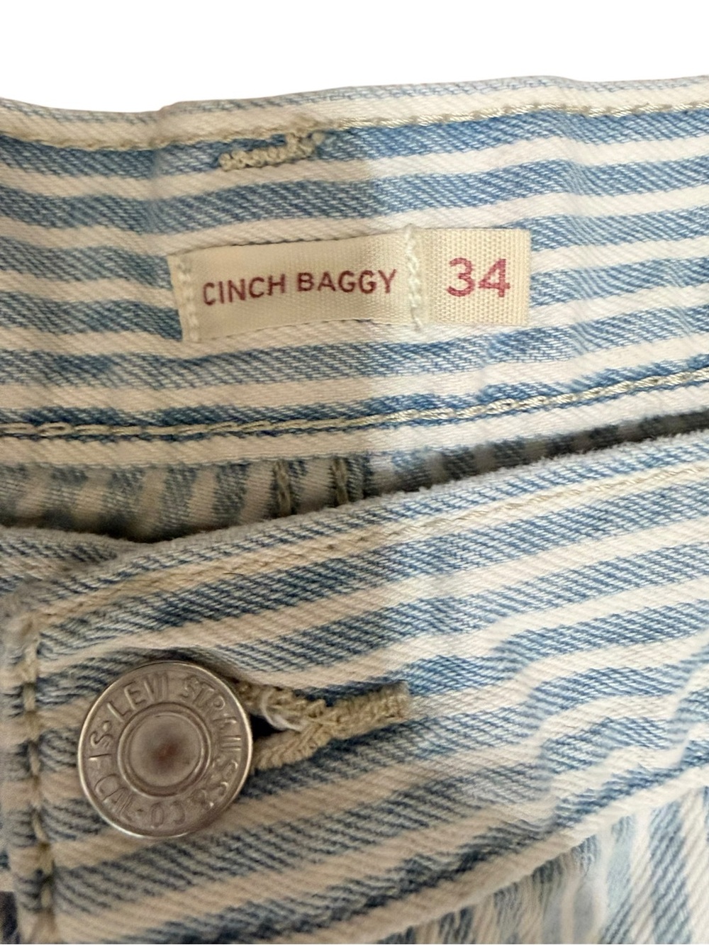 Levi’s cinch baggy Striped Wide Leg Cotton Pants jeans Blue & White plus size 34 - Picture 3 of 5